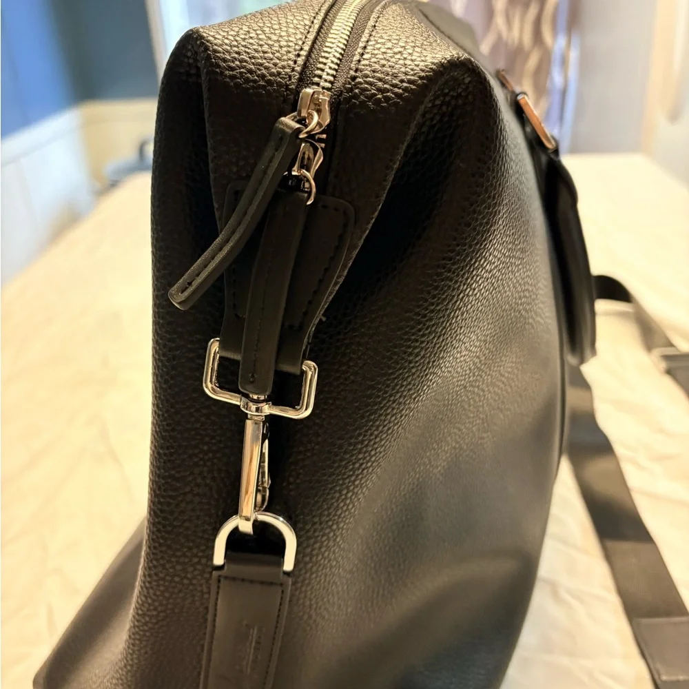Dassault Aviation Black Weekender Duffel Bag Leather Look Carry-On Travel Tote